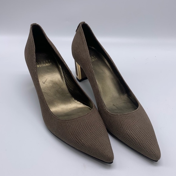 Stuart Weitzman Shoes - Stuart Weitzman Pointy Toe Textured Gray Taupe 5M